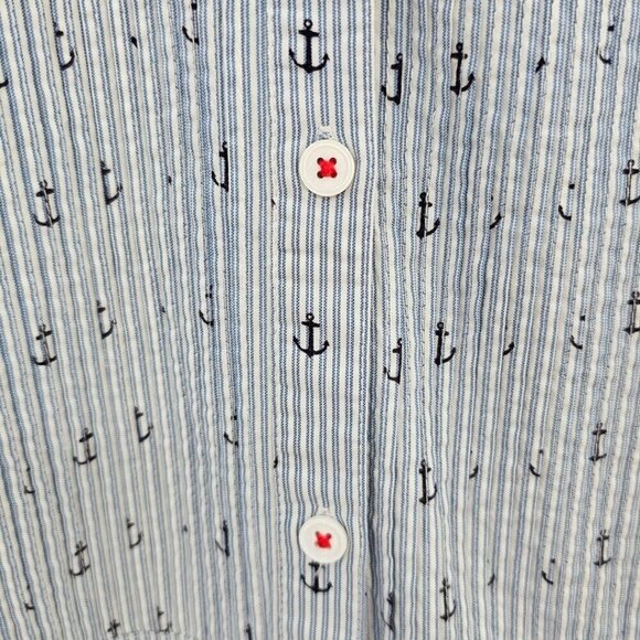 Hatley Womens L Cotton Pinstriped Anchor Button Up Shirt Dress with Pockets - Picture 3 of 8